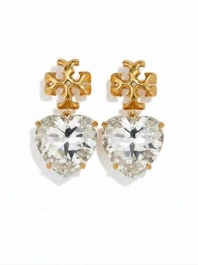 Tory Burch Roxanne Heart Charm Crystal Drop Earrings